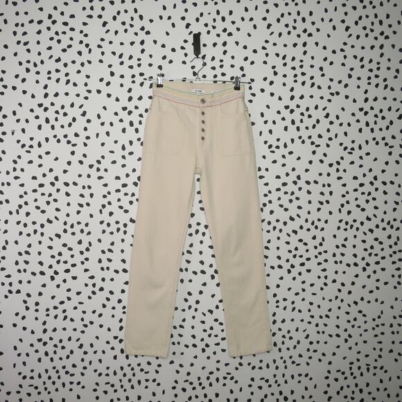 Re/Done x Blanca Miró Ecru Embroidered High Rise Stovepipe Straight Leg Jeans - Picture 3 of 12
